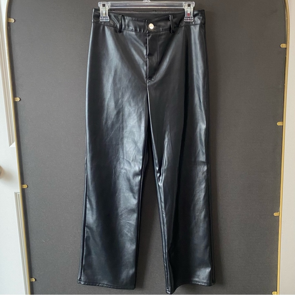 Black Shein Leather Pants Size Petite Medium